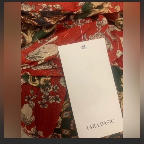 Zara NWT Red Gold Green Paisley Print Metallic Thread Midi Dress Women’s XS - Picture 3 of 3